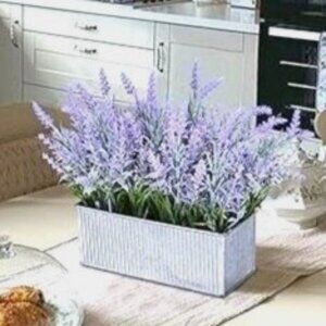 Faux Lavender Plant -Silver Metal Pot NWOT
